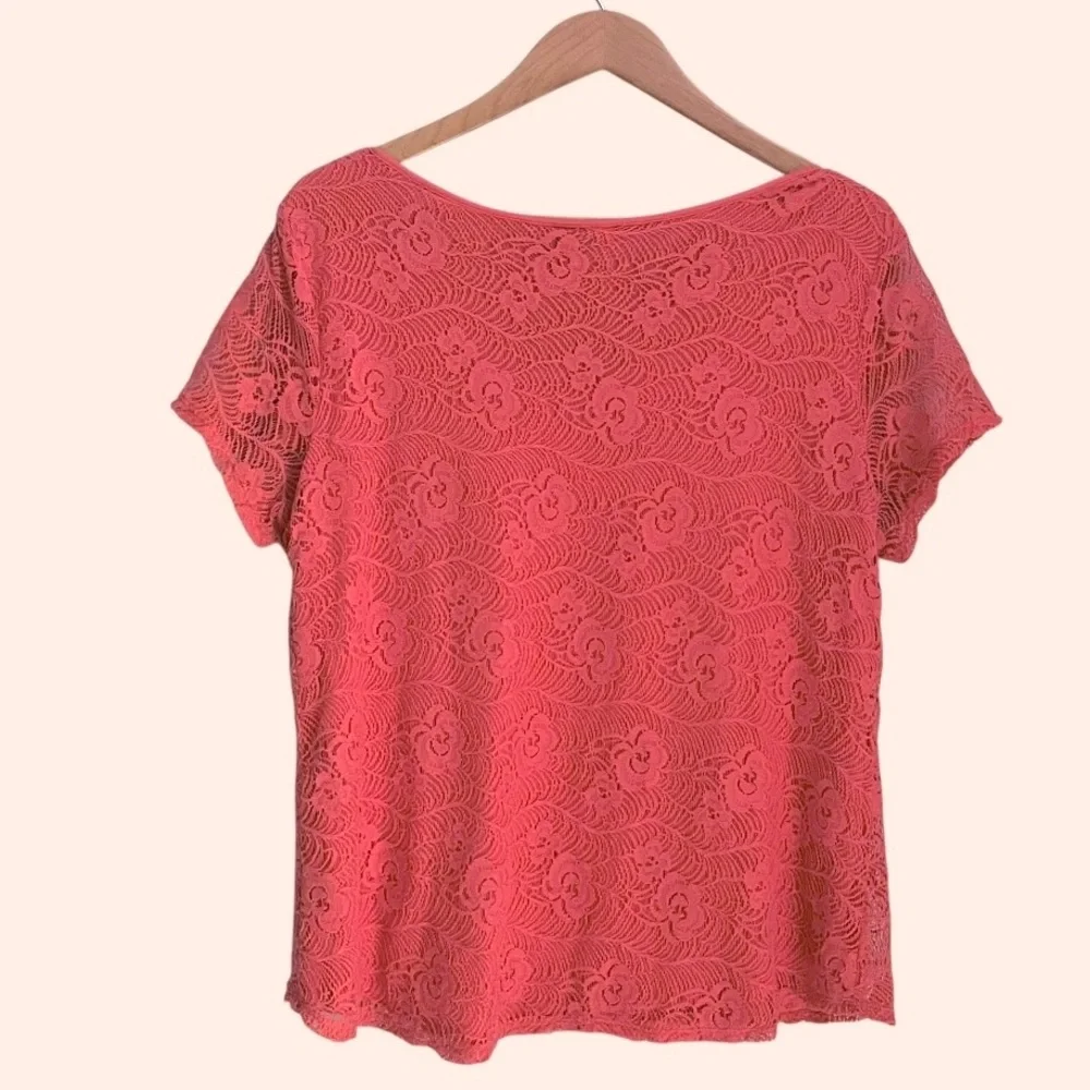 Leo Nicole~Women’s Lace Coral Blouse XL – Romantic, Soft, Flowy - Picture 2 of 9